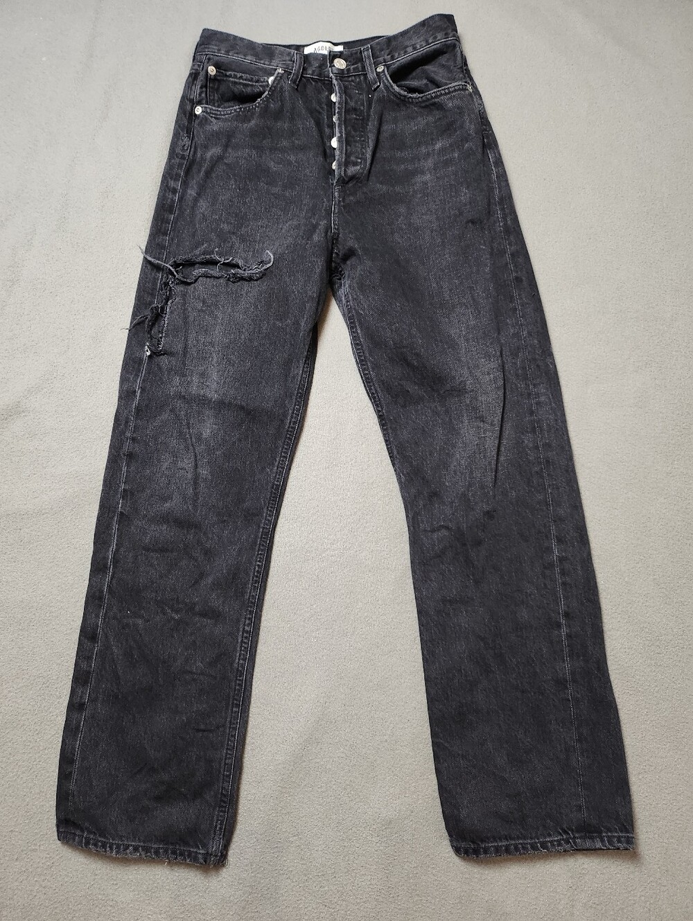AGOLDE 90s Jean Black Distressed Size 25 Button Fly USA Made